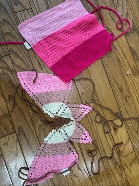 Women’s Pink Crochet Crop Top - Multi Pink Colorblock